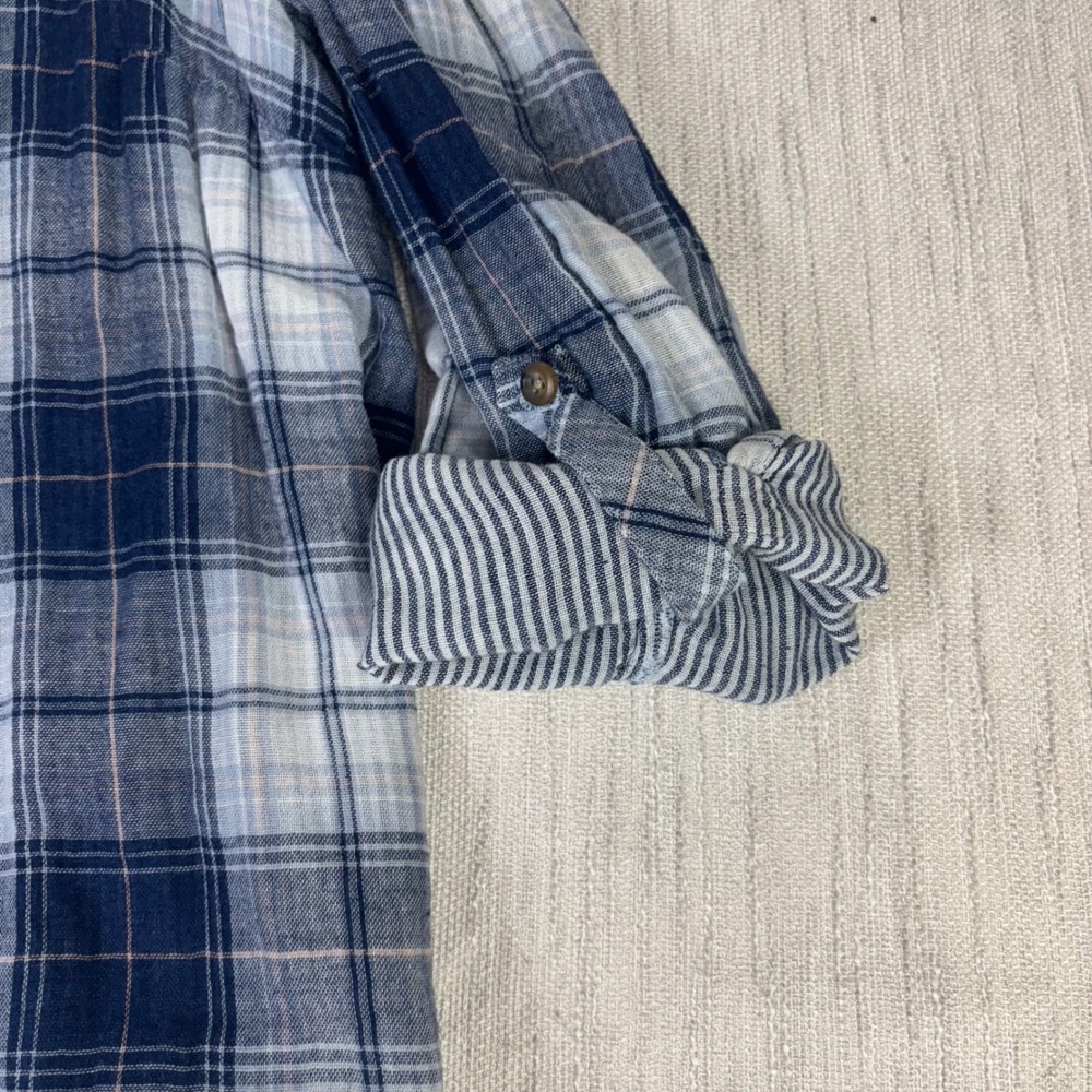 J. Jill Denim‎ Womens XL Blue Plaid Cotton Roll Tab Sleeve Tunic Blouse  Western - Picture 7 of 11
